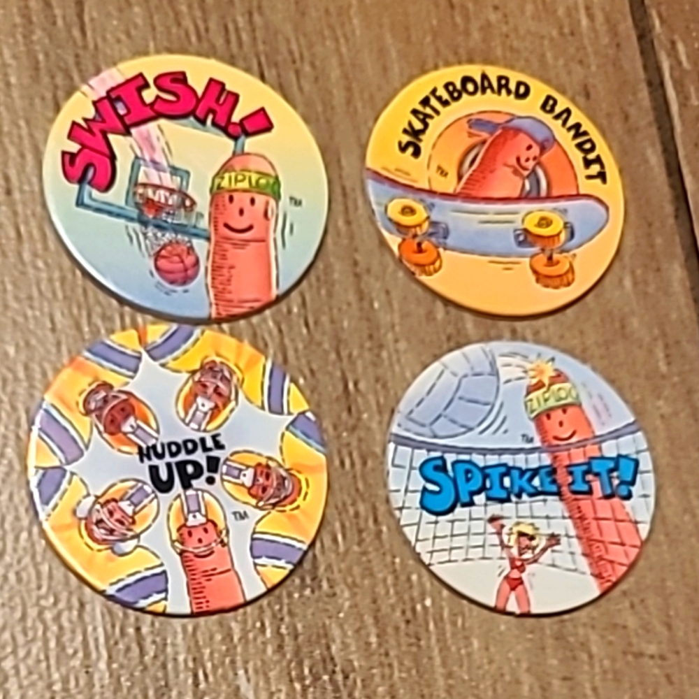 1990s ZIPLOC FINGERMAN Sealed Promo Pack Of 4 Fun POG bottle Caps
